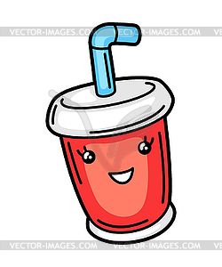 Kawaii soda or cola in paper cup - vector clipart