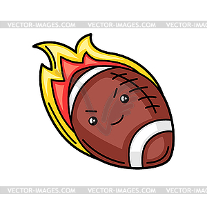 Kawaii burning rugby ball - vector clipart