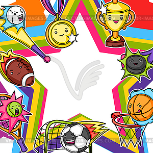 Frame with kawaii sport items - vector clip art