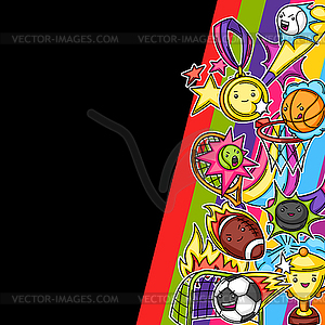 Background with kawaii sport items - vector clipart