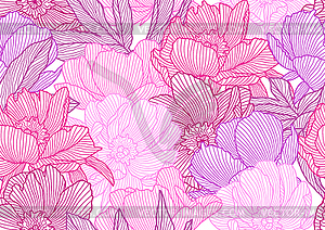 Seamless pattern with linear peonies - vector clipart