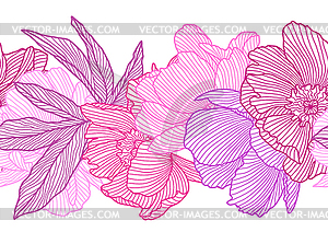 Seamless pattern with linear peonies - vector image