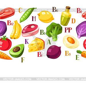 Vitamin food sources seamless pattern - stock vector clipart