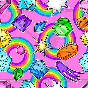 Seamless pattern with cute kawaii crystals or gems - vector clipart / vector image