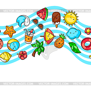 Seamless pattern with summer items - color vector clipart