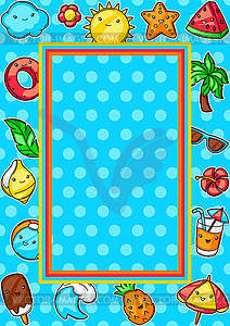 Frame with cute kawaii summer items - vector image