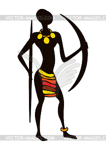 Stylized African male hunter warrior - vector clipart