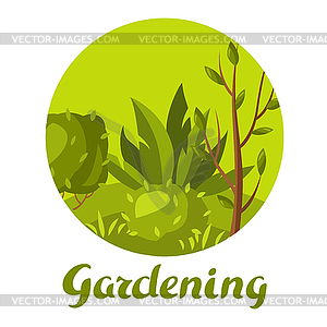 Background with tree and bushes - vector image