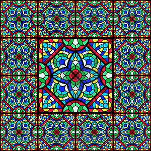 Stained-glass window with colored piece - color vector clipart