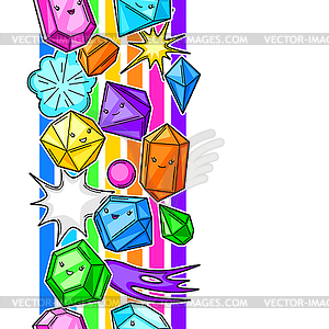 Seamless pattern with cute kawaii crystals or gems - vector image