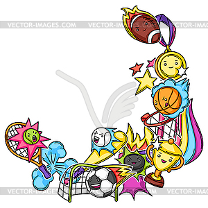 Frame with kawaii sport items - vector clip art