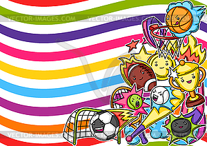 Background with kawaii sport items - vector image