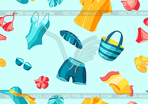 Seamless pattern with beachwear and swimwear - vector image