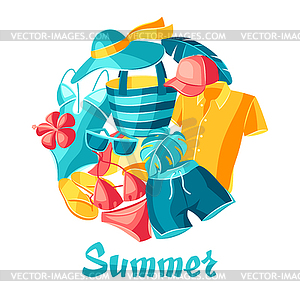 Background with beachwear and swimwear - vector clipart