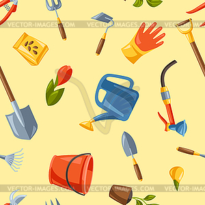 Seamless pattern with garden tools and equipment - vector clip art