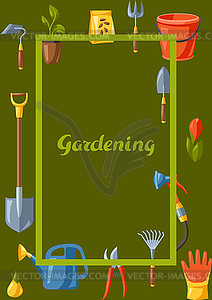 Background with garden tools and equipment - vector image