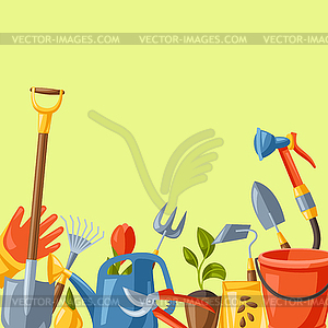 Background with garden tools and equipment - vector clipart