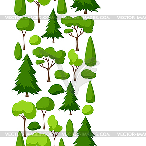 Seamless pattern with trees, spruces and bushes - vector image