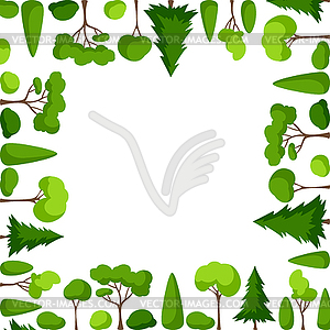 Background with trees, spruces and bushes. - vector clipart