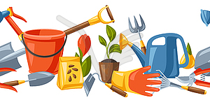 Seamless pattern with garden tools and equipment - vector image