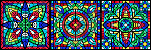 Stained-glass window with colored piece - vector image