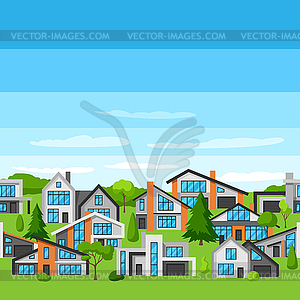 Бесшовный фон с современными роскошными домами. Настоящий - рисунок в векторном формате