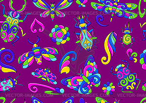 Seamless pattern with stylized bugs and insects. - vector clipart