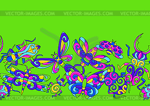 Seamless pattern with stylized bugs and insects. - vector image