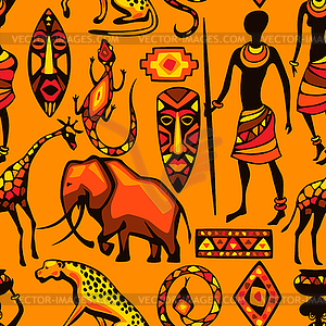 African ethnic seamless pattern. People, animals an - vector clipart