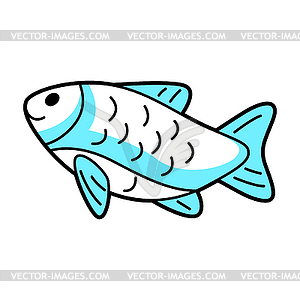 Cute little blue fish. Cartoon icon - vector image