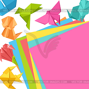 Background with origami toys. Folded paper objects - vector clip art