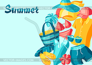 Background with beachwear and swimwear. Summer - vector image