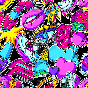 Seamless pattern with fashion girlish patches. - vector image