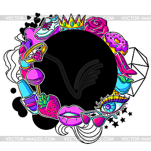 Background with fashion girlish patches. Colorful - vector image