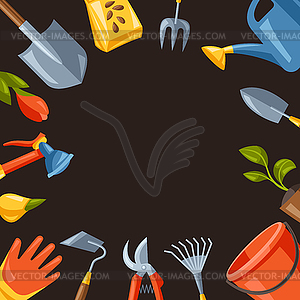 Background with garden tools and equipment. - vector clipart