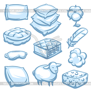 Set of bedroom items. Bedding and sleeping - vector image