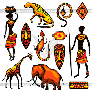 Set of African ethnic items. People, animals and - vector image