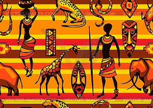 African ethnic seamless pattern. People, animals an - vector clipart