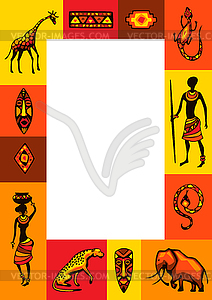 African ethnic background. People, animals and masks - color vector clipart