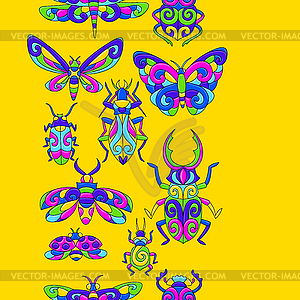 Seamless pattern with stylized bugs and insects. - vector clipart