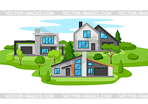 Background with modern luxury houses. Real country - vector image