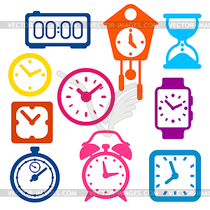 Set of different clocks. Stylized icons for design - vector clipart