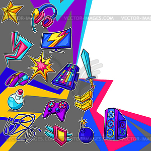 Background with gaming items. Cyber sports, compute - vector clipart