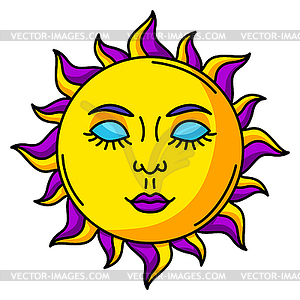 Magic bohemian sun. Mystic, alchemy, spirituality, - vector image