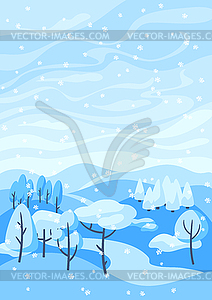 Winter landscape with forest, trees and bushes - vector image