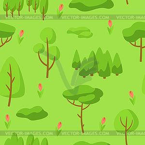 Spring seamless pettern with forest, trees and - vector clip art
