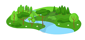 Summer landscape with forest, trees and bushes - vector image