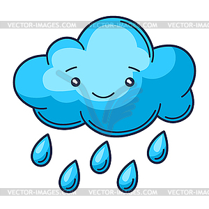 Cute kawaii cloud with rain. Funny seasonal child - vector clipart