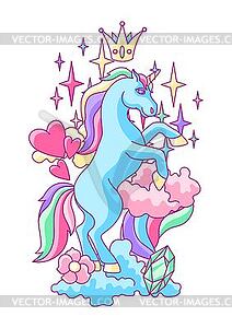 Print or card with unicorn and fantasy items - vector clipart
