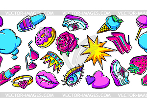 Seamless pattern with fashion girlish patches. - vector clip art